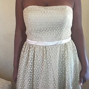 Aidan Mattox Gold/Beige Embroidery Strapless Dress